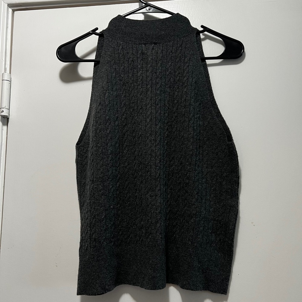 A New Day Women Sleeveless Cable Knit Mock Neck Sweater Top Charcoal Gray Large